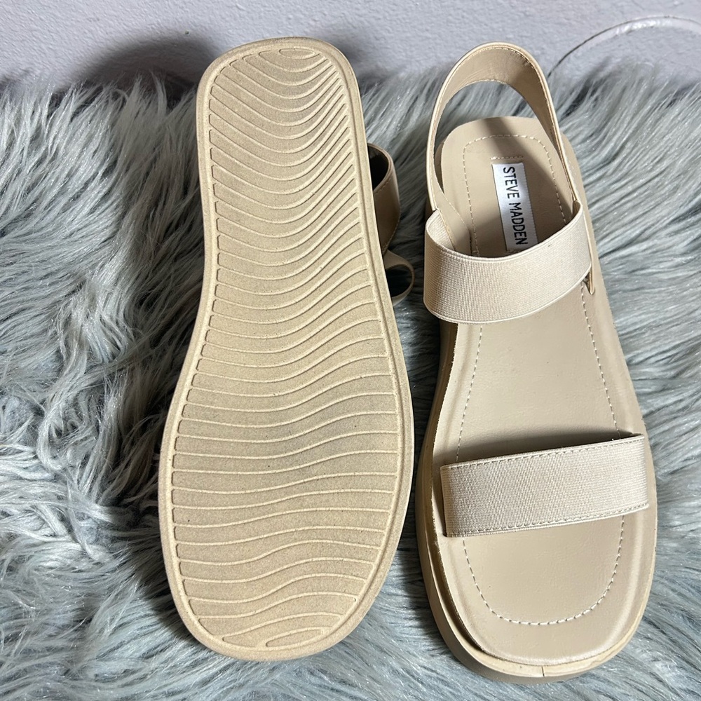 Steve Madden Janice Woven Nubuck Platform Sandals Beige Platform Sandals Sz 10M - Picture 9 of 10